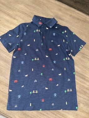 next Navy Polo with Colorful London Motif Embroideries
